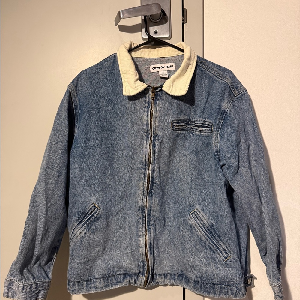 Light Blue Denim Jacket with Cream Collar